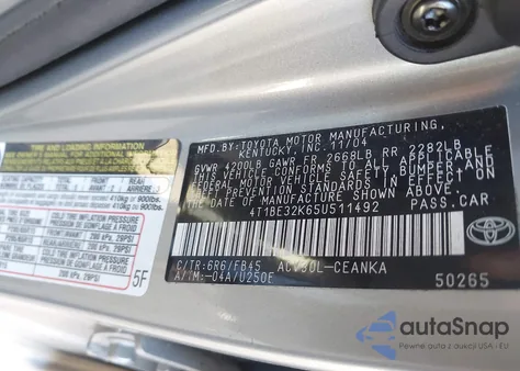 2005 Toyota Camry Le из США, поврежденный, VIN 4T1BE32K65U511492